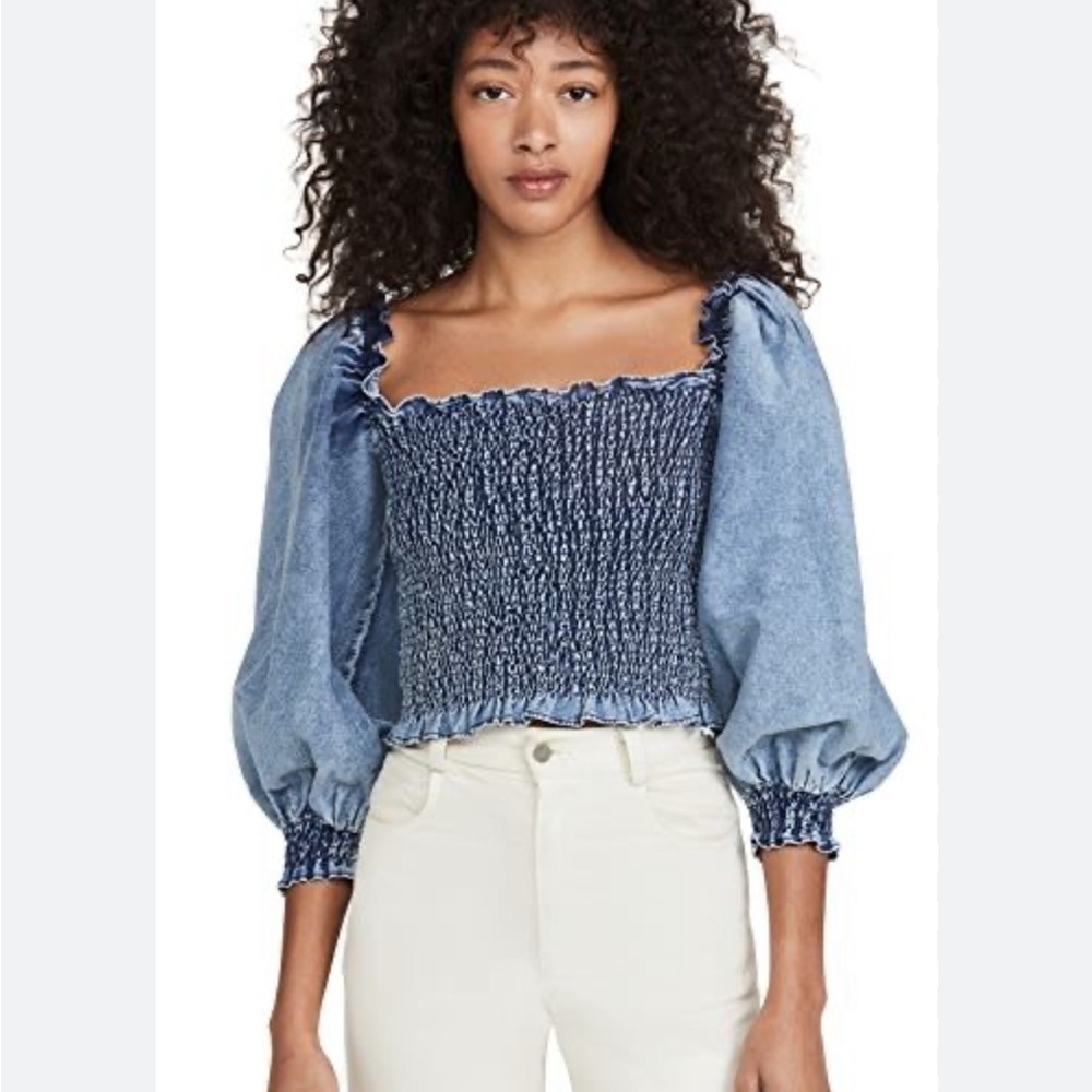Something navy smocked denim top